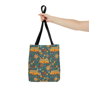 Large Tote Bag - Eco Friendly Shopping Bag - VW Van - Peace Sign - Peace Out - Hippie Vibes - 60s Style