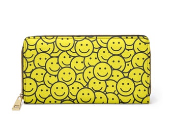 Zipper Wallet - Clutch - Purse - Yellow Smiley Faces - Y2k Style