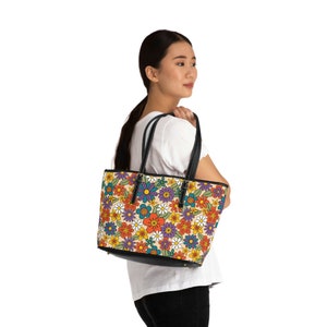 Bolso de hombro de cuero PU - Monedero - Patrón de flores Groovy - Estilo años 60