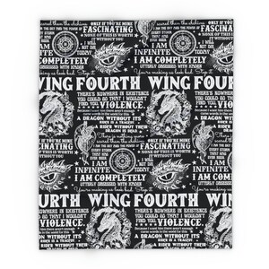 Arctic Fleece Blanket - The Fourth Wing - Tairn Dragon Book Quotes - Xaden - Violet - Black & White - Throw Blanket image 2