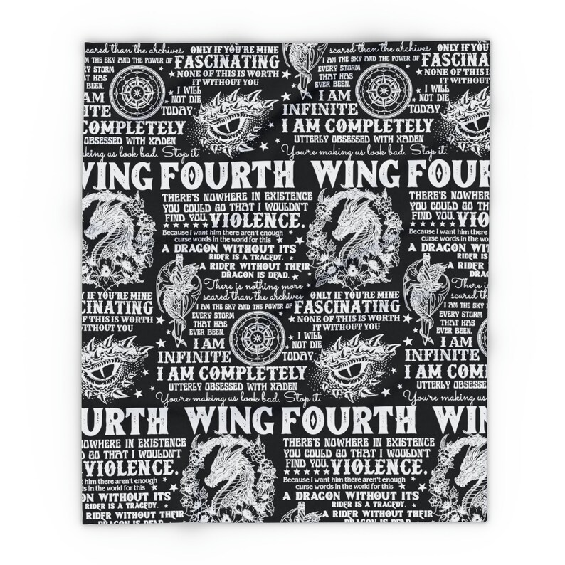 Arctic Fleece Blanket - The Fourth Wing - Tairn Dragon Book Quotes - Xaden - Violet - Black & White - Throw Blanket image 2
