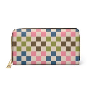 Cartera con cremallera - Clutch - Monedero - Estampado de cuadros bebé - Estilo años 60 y 70