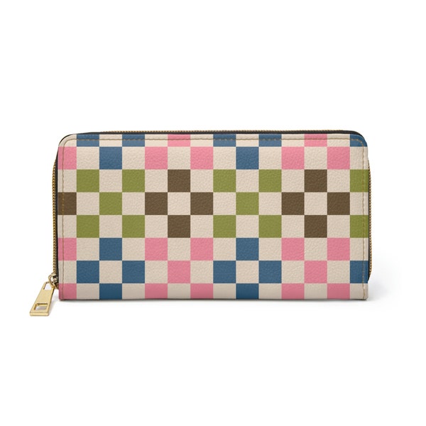 Zipper Wallet - Clutch - Purse - Groovy Baby Checkers Pattern - 60s 70s Style