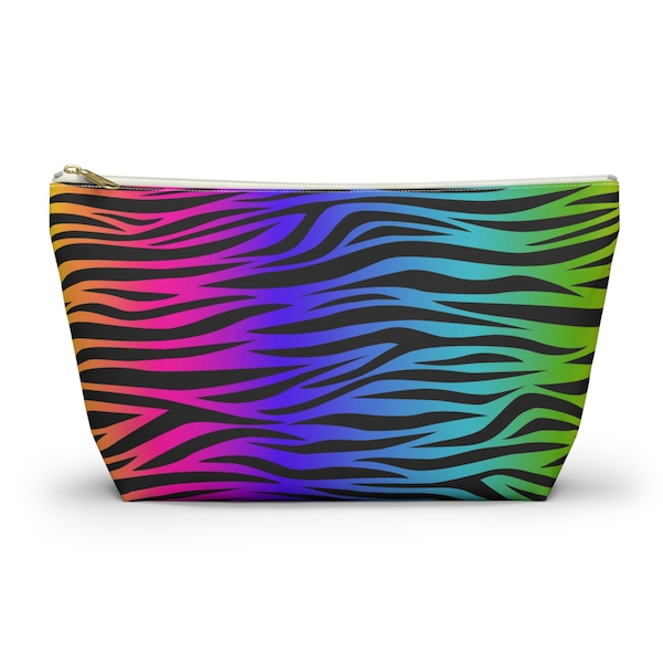 Make Up Bag - Toiletry Bag - Luggage Bag - Travel Accessory Pouch - Pencil Case - LISA FRANK Inspired Zebra Stripe Rainbow - 90s Kid