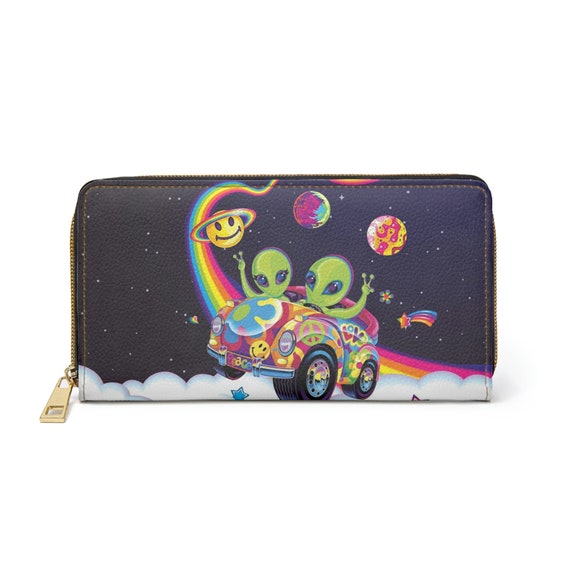 Zipper Wallet Lisa Frank Inspired Aliens in Space Rainbow 90s Nostalgia Y2K  Woman's Wallet Clutch Credit Card Holder 