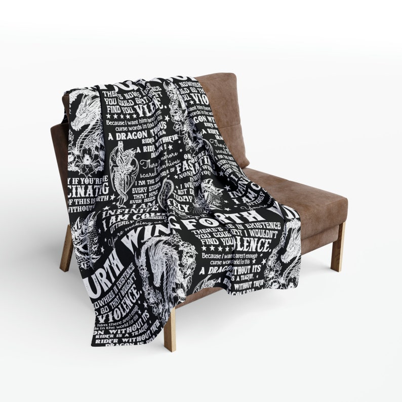 Arctic Fleece Blanket - The Fourth Wing - Tairn Dragon Book Quotes - Xaden - Violet - Black & White - Throw Blanket image 1