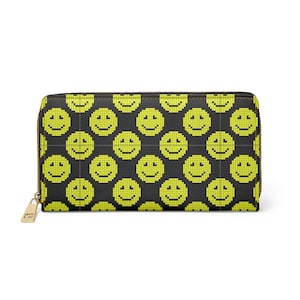 Cartera con cremallera - Embrague - Monedero - Groovy Baby Checkers Pattern - 90s Retro Digital Smiley Faces
