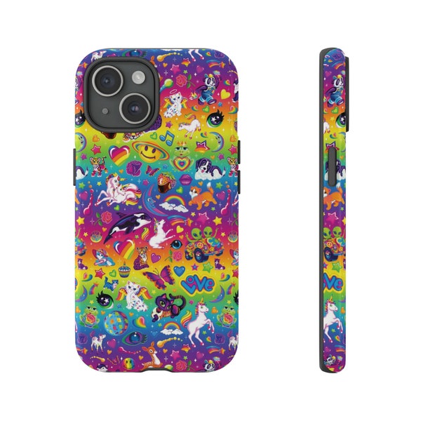 iPhone 15 - Samsung - Google - Tough Phone Case - Lisa Frank Inspired Rainbow Pattern - Stickers - I Love the 90s - 1990s, 1980s Toys