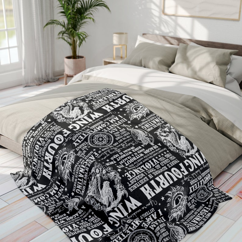 Arctic Fleece Blanket - The Fourth Wing - Tairn Dragon Book Quotes - Xaden - Violet - Black & White - Throw Blanket image 5