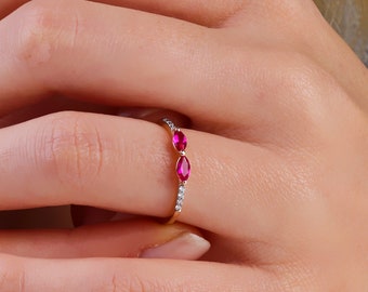 Marquise Ruby Diamond Ring, Dainty Diamond Ring, Stacking Ring, Daimond Ring, Gold Ring, 14k Gold Ring, Delicate Ring, Bridesmaid Gift