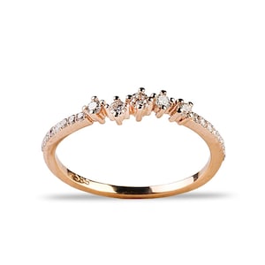 Genuine Diamond Ring, Real Diamond Cluster Ring, Unique Diamond Stackable Ring, Multi-Stone Diamond Wedding Band, Delicate Diamond Ring