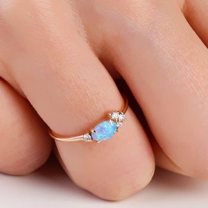 Opal Ring, Opal Stacking Ring, Dainty Daimond Ring, Gold Opal Ring, 14k Gold Ring, Delicate Opal Ring, Bridesmaid Gift