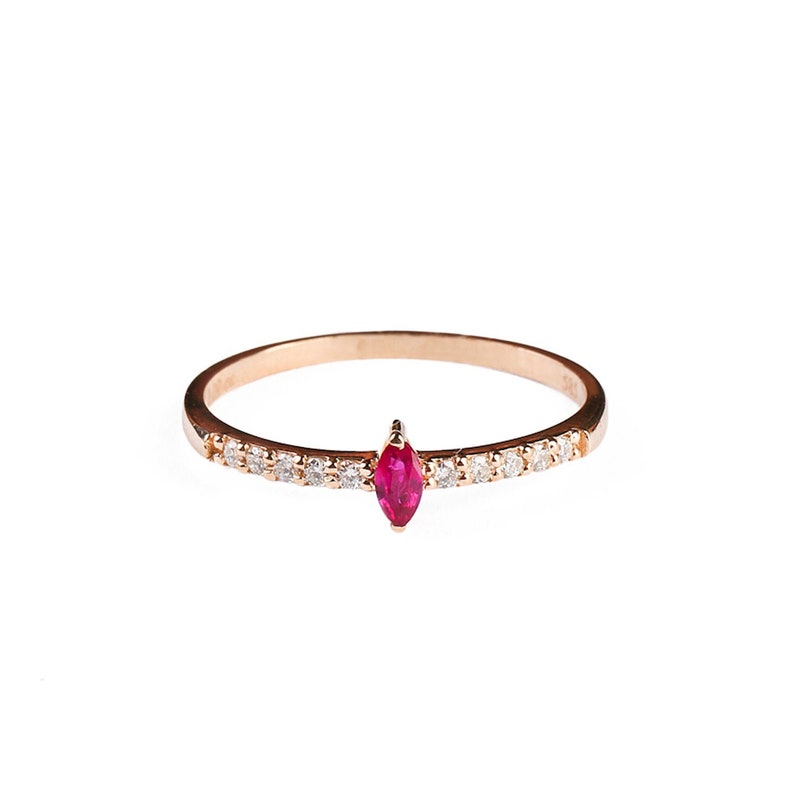 Marquise Ruby Daimond Ring Gold Ring Dainty Diamond Ring Delicate Ring, Ruby Diamond Ring 14k Gold Ring Stacking Ring Gold ring
