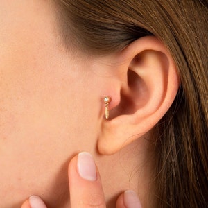 Cartilage Tragus Piercing | Diamond Piercing | 14K Solid Gold Earring | Single Earring | Women Gold Diamond Piercing | Helix Hiercing image 4