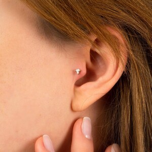 Cartilage Tragus Piercing | Diamond Piercing | 14K Solid Gold Earring | Single Earring | Women Gold Diamond Piercing | Helix Hiercing image 2