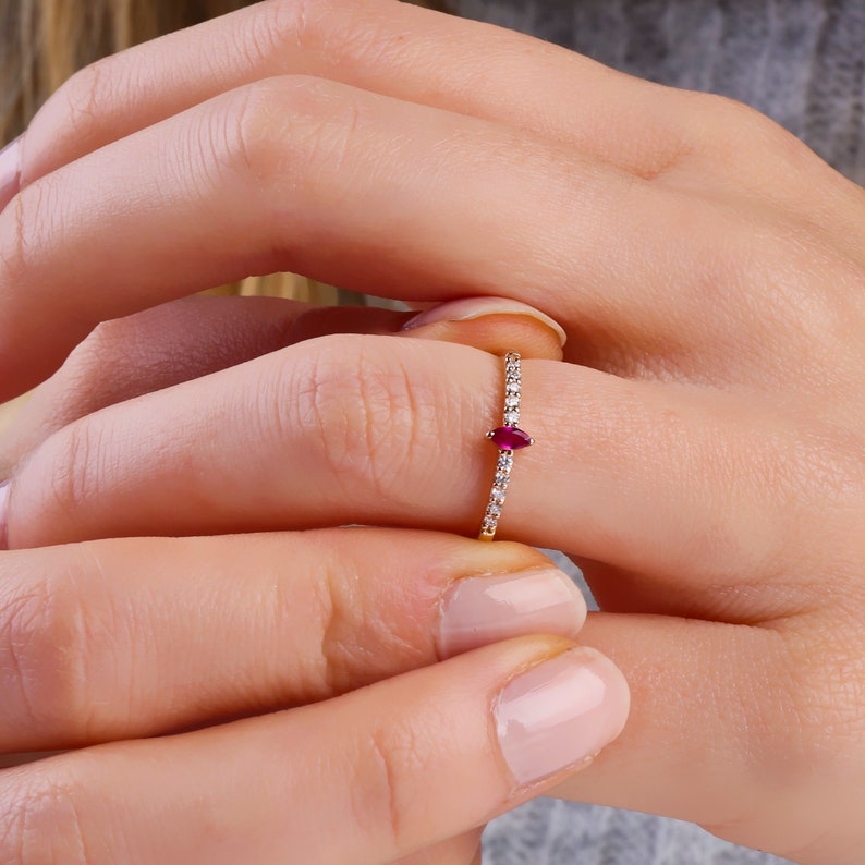 Marquise Ruby Daimond Ring Gold Ring Dainty Diamond Ring Delicate Ring, Ruby Diamond Ring 14k Gold Ring Stacking Ring Gold ring