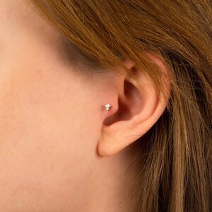 Cartilage Tragus Piercing | Diamond Piercing | 14K Solid Gold Earring | Single Earring | Women Gold Diamond Piercing | Helix Hiercing image 5