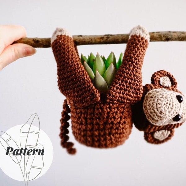Crochet Pattern Monkey Plant Hanger - Mini succulent planter - Hanging planter - Animal planter - Monkey crochet - Amigurumi - Trending Now