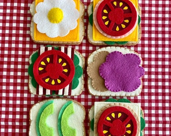 Felt PBJ, BLT, Avocado Sandwich and Lunch Sandwich, Pretend Play Felt Food