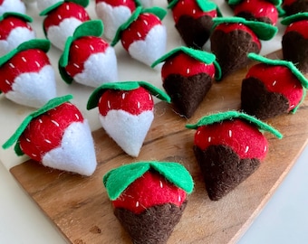 Felt Chocolate Covered Strawberry Fruit, Pretend Play Felt Food