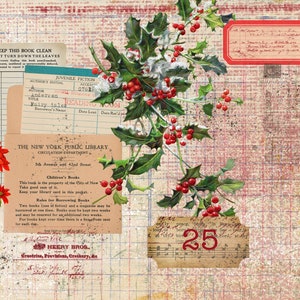 Vintage Shabby Christmas Collage papers, Vintage Christmas Junk Journal Papers, Digital Download, Christmas Scrapbook Printable papers. image 4