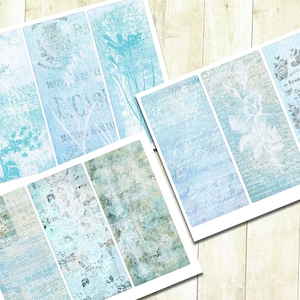 Cartões de registro no diário azuis, download digital, cartões de registro no diário vintage Shabby Blue, cartões de registro no diário para impressão, registro no diário de lixo eletrônico.