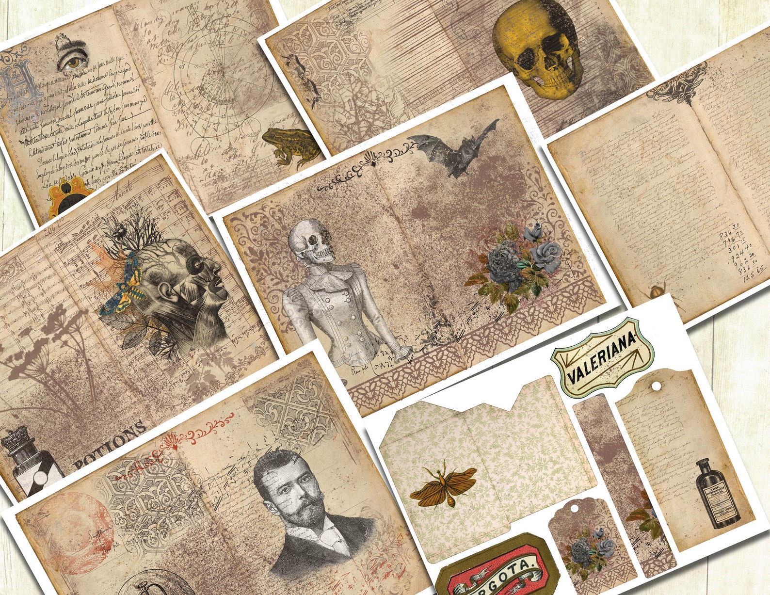 Vintage Halloween Junk Journal Kit, Sepia Halloween Backing Papers ...