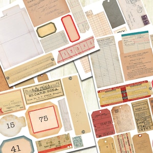 Imprimibles de papelería vintage, material efímero imprimible de oficina vintage, kit de diario basura, papeles vintage, descarga digital.