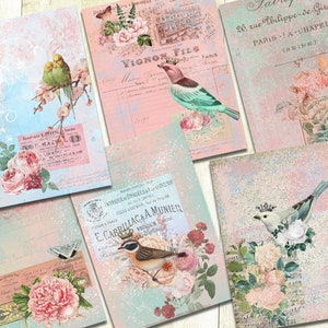 Vintage Spring Birds Journal Papers, Digital Download, Pastel Pink Cute Printable Papers, Bird Journal Pages, Vintage Birds and Blossom.