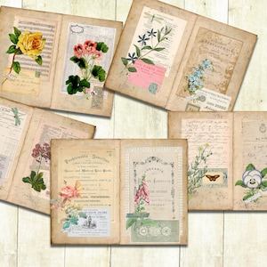 Flower Journal Pages,Digital Download, Vintage Flowers, Printable Journal Papers, Scrapbook Papers, Vintage Floral Papers, Instant Download.