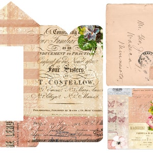 Skräpjournalskit med vintageblommor, utskrivbara etiketter och efemera, etiketter med blomsterjournal, digital nedladdning, shabby journal-kit, vintageblommor. bild 7