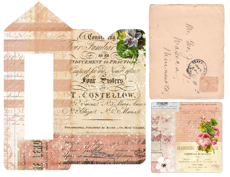 Skräpjournalskit med vintageblommor, utskrivbara etiketter och efemera, etiketter med blomsterjournal, digital nedladdning, shabby journal-kit, vintageblommor. bild 7