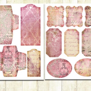 Digital Download, Shabby Pink Journal Kit, Scrapbook Tags, Labels, Vintage Ephemera, Junk Journal Kit, Digital, Printable Scrapbook Kit.