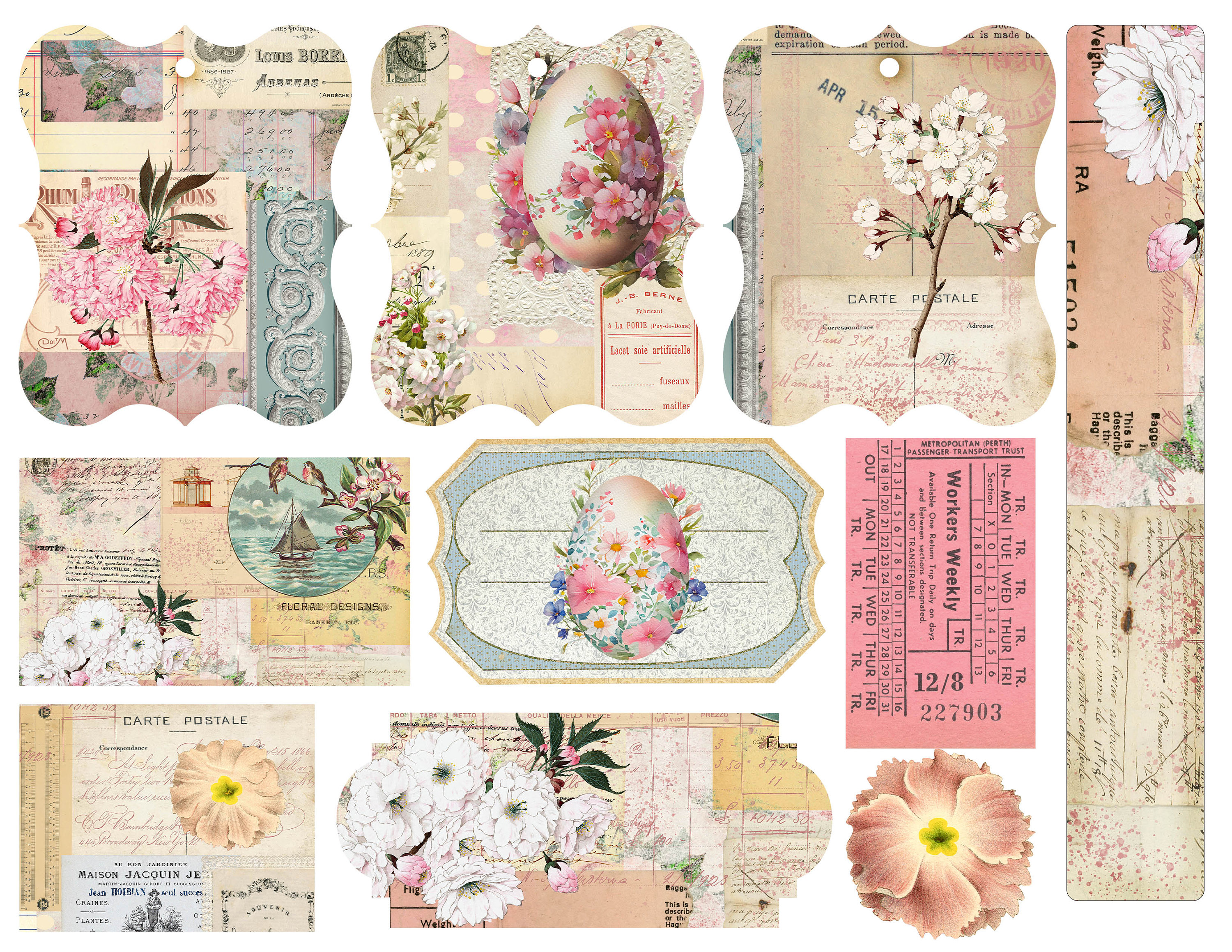 Spring Blossom Junk Journal Kit, Printable Tags and Labels, Easter ...