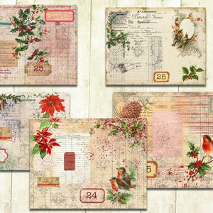 Vintage Shabby Christmas Collage papers, Vintage Christmas Junk Journal Papers, Digital Download, Christmas Scrapbook Printable papers. image 10