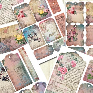 Pink Spring Junk Journal Tags, Digital Download, Scrapbook Kit, Junk Journal Kit, Printable Tags, Instant Download, Scrapbook Embellishments
