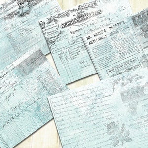 Blue Vintage Ephemera Collage Papers, Digital Download, Printable Journal Papers, Junk Journal Papers, Blue Journal Papers, Scrapbook Papers