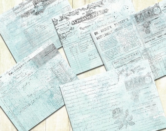 Papiers de collage éphémères vintage bleus, téléchargement numérique, papiers de journal imprimables, papiers de journal indésirables, papiers de journal bleus, papiers de scrapbook