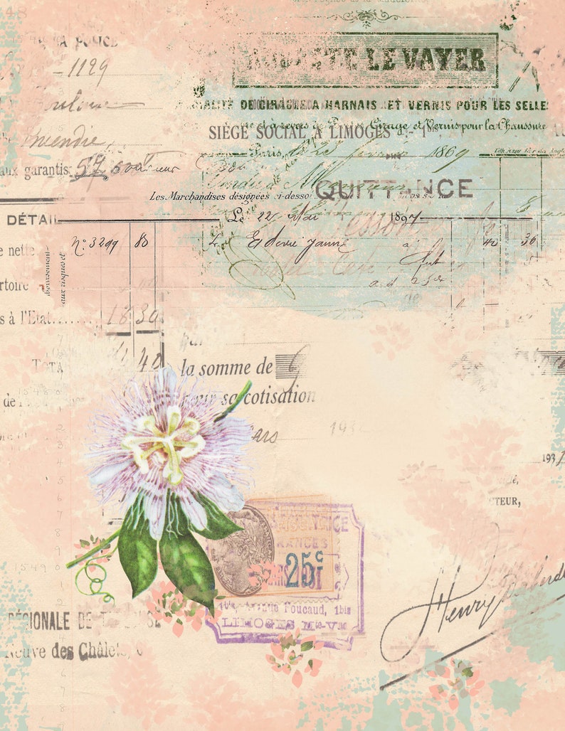 Pink and Blue Pastel Papers, Printable Junk Journal Papers, Vintage