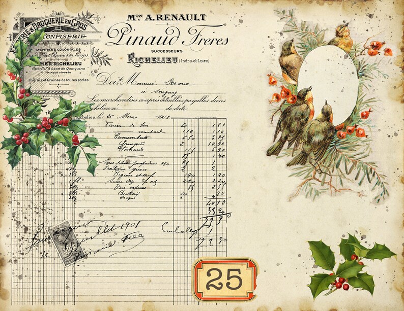 Vintage Shabby Christmas Collage papers, Vintage Christmas Junk Journal Papers, Digital Download, Christmas Scrapbook Printable papers. image 3