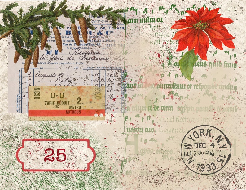 Vintage Shabby Christmas Collage papers, Vintage Christmas Junk Journal Papers, Digital Download, Christmas Scrapbook Printable papers. image 5