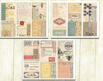 9 Vintage Ephemera Journaling Cards, Digital Download.