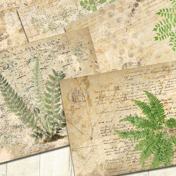 Vintage Ferns, Plant Journal Papers, Nature Journal Papers, Botanical Journal, Digital Download.