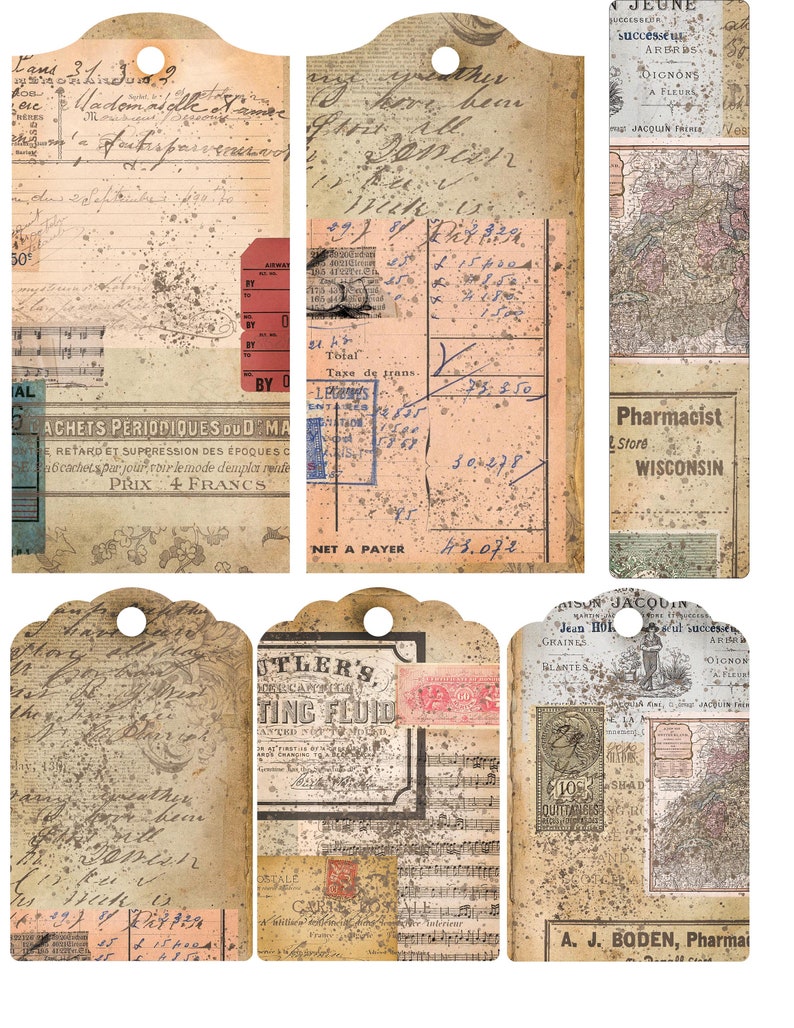 Vintage Journal Tags Printable, Junk Journal Ephemera, Vintage Journal ...