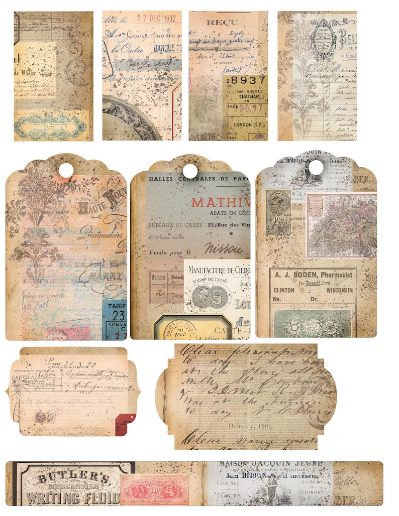 Vintage Journal Tags Printable, Junk Journal Ephemera, Vintage Journal ...