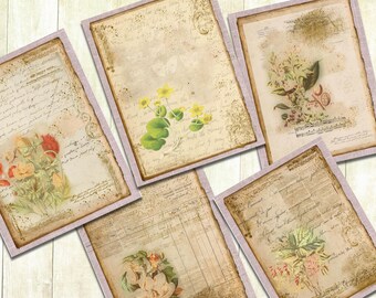 Vintage Flower Ephemera Pages, Printable Scrapbook Papers (Digital Download)