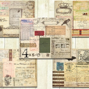 Vintage Ephemera Collage Papers, Printable Journal Papers, Digital Download, Grungy Vintage Ephemera Printables.