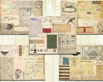 Vintage Ephemera Collage Papers, Printable Journal Papers, Digital Download, Grungy Vintage Ephemera Printables.