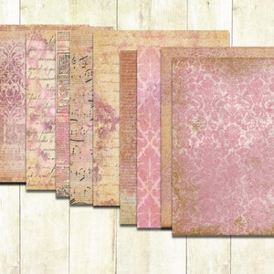 Digital Shabby Pink Papers, Vintage Shabby Download, Printable