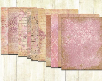 Digital Shabby Pink Papers, Vintage Shabby Download, Printable Pink Scrapbook Papers, Digital Journal papers, Digital Download,Journal Kit.